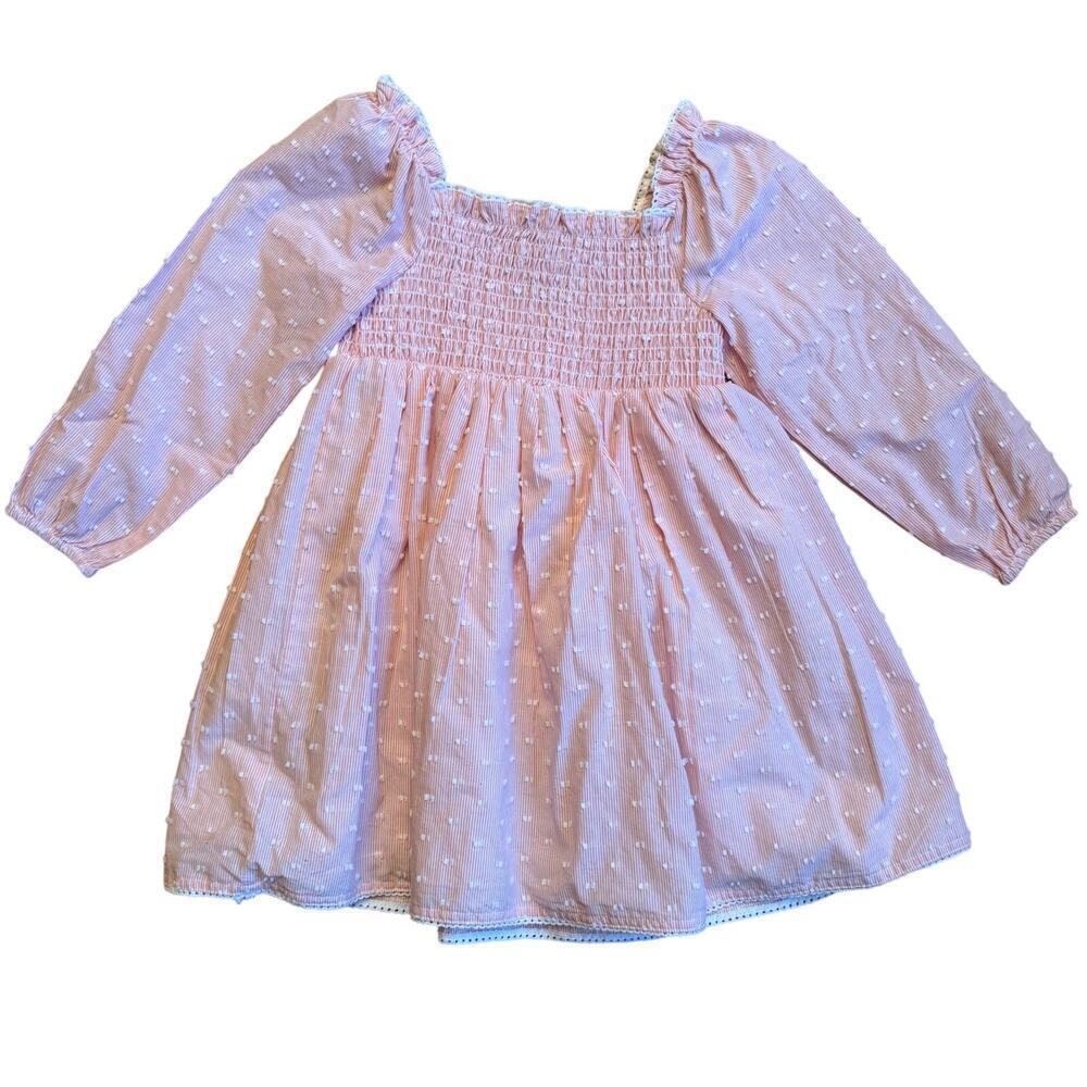 Rachel Zoe Girl's Orange White Seersucker Long Sleeve Striped Dress Size 3T